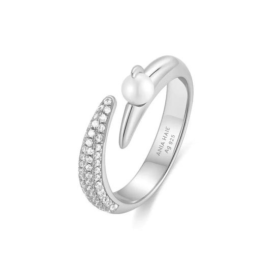 Ania Haie R069-01H Δαχτυλίδι Sparkle Pearl Crossover Από Επιπλατινωμένο Ασήμι με Πέρλα