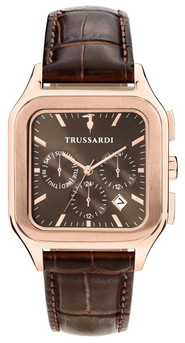 TRUSSARDI R2451127002 T-Light Multifunction Brown Leather Strap