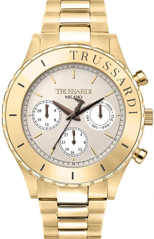 TRUSSARDI R2453143006 T-Logo Multifunction Gold Stainless Steel Bracelet