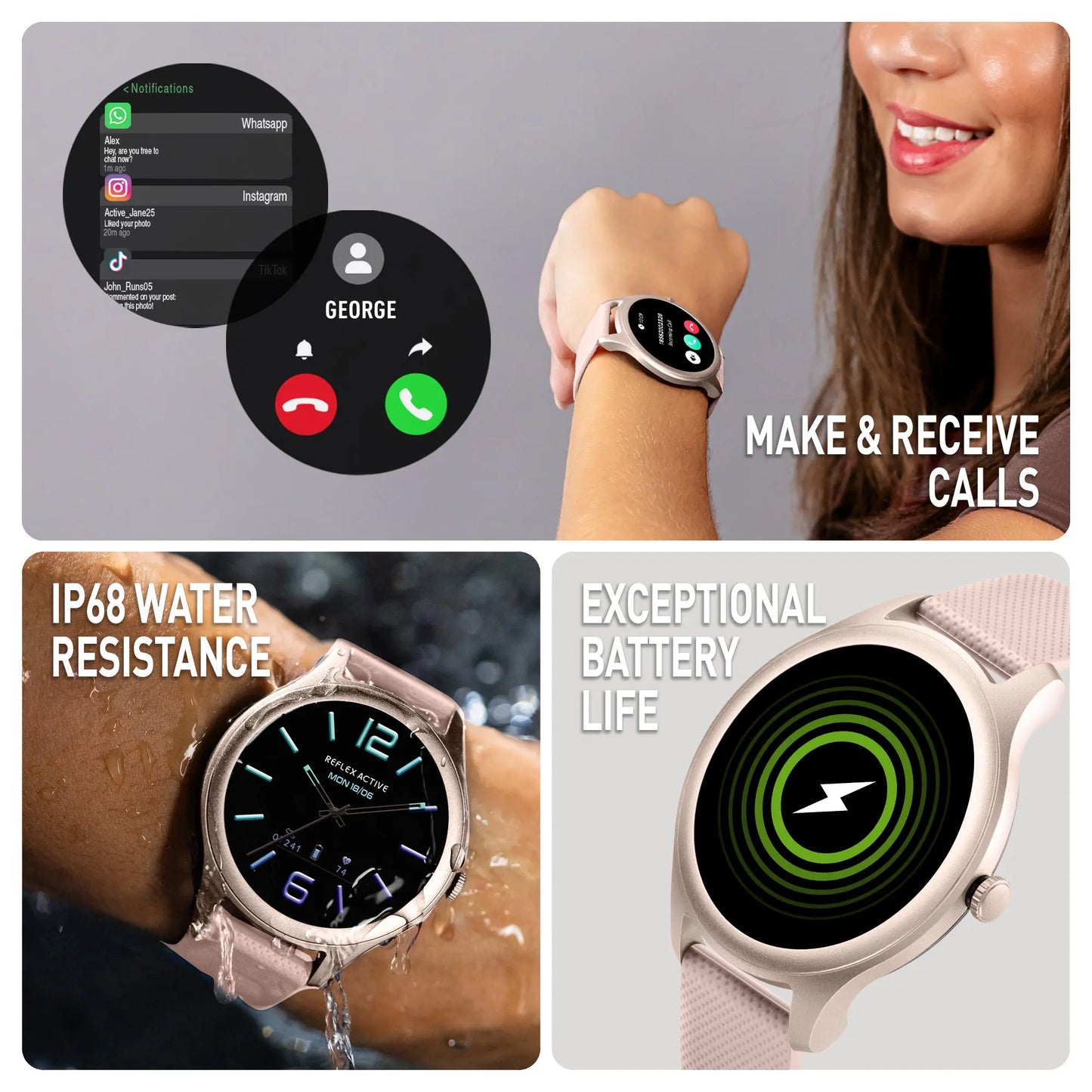 Reflex Active RA-SP-300R-02 Smartwatch Beige Silicon Strap