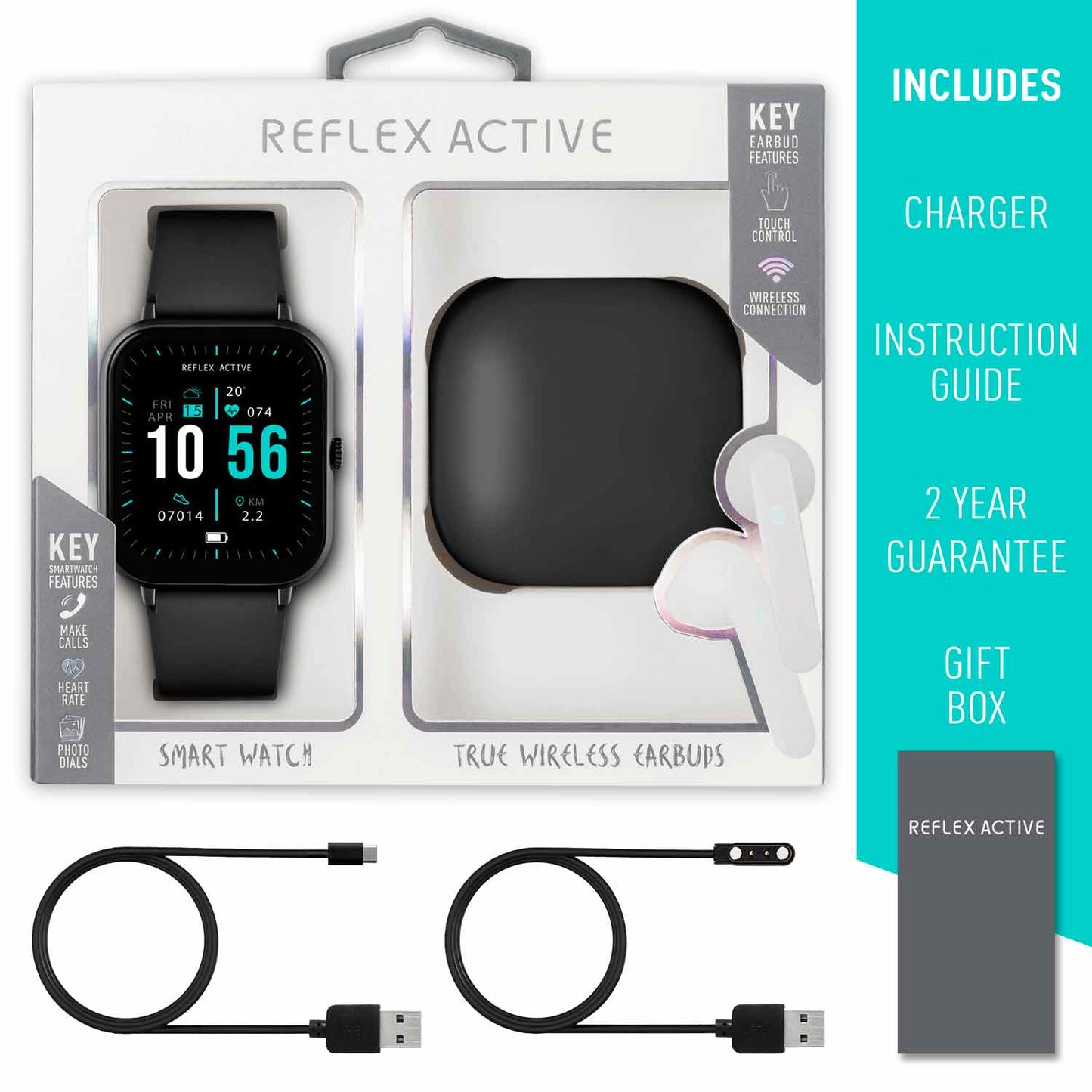 Reflex Active RA17-2164-TWS Smartwatch Black Silicon Strap & Earbud Set