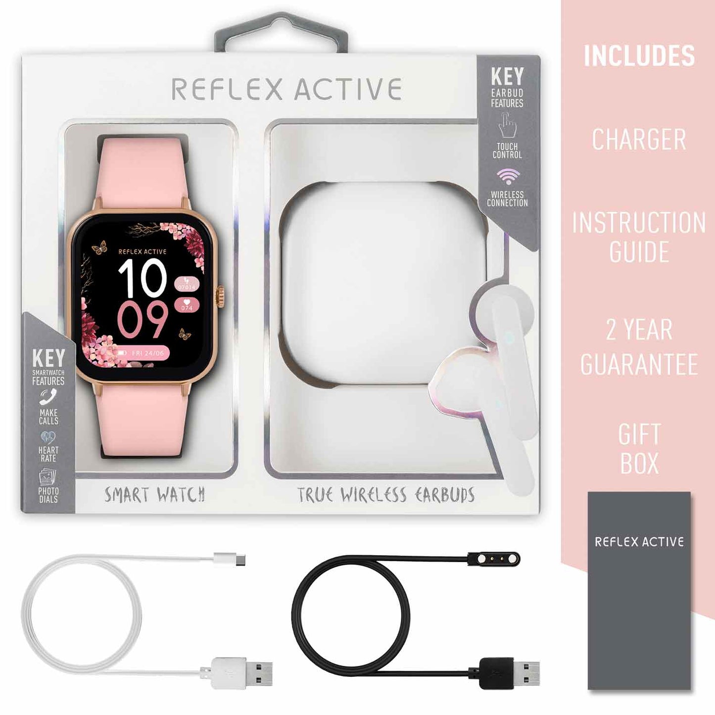 Reflex Active RA23-2166-TWS Smartwatch Pink Silicon Strap & Earbud Set