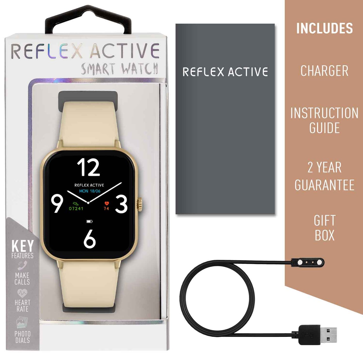 Reflex Active RA23-2172 Smartwatch Beige Silicon Strap