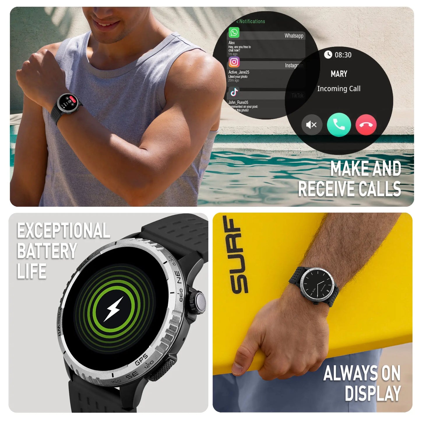 Reflex Active RA400R-5ATM-02 Smartwatch Black Silicon Strap
