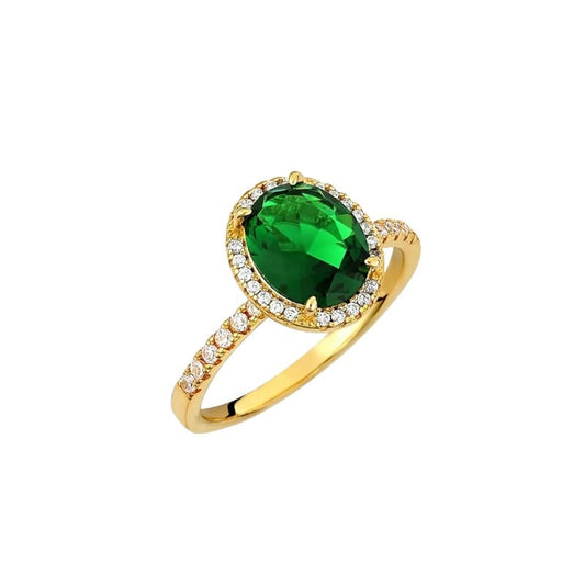 Ring RG001-3E Gold Plated Silver with Green Zircons