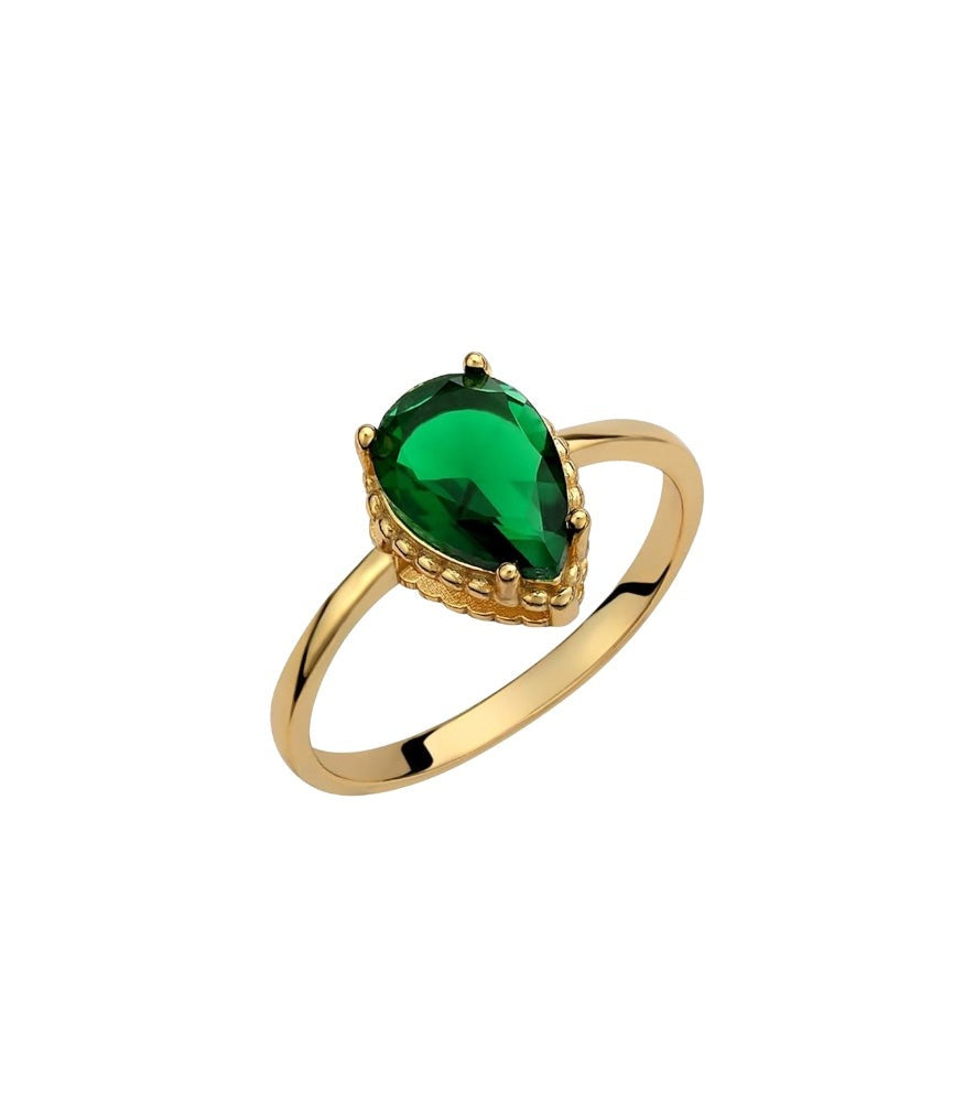 Ring RG001-3E Gold Plated Silver with Green Zircons