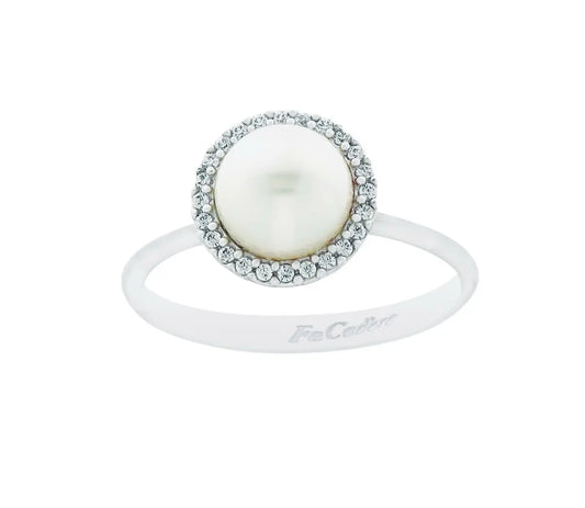 FaCad'oro RI-426S Ροζέτα από Επιπλατινωμένο Ασήμι με Πέρλα και Ζιργκόν