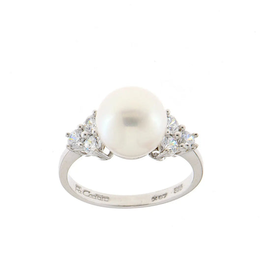 FaCad'oro RI-476S Δαχτυλίδι από Επιπλατινωμένο Ασήμι με Πέρλα και Ζιργκόν