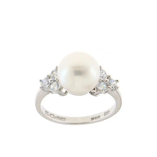 FaCad'oro RI-476-14 Δαχτυλίδι από Λευκόχρυσο 14ct με Πέρλα και Ζιργκόν