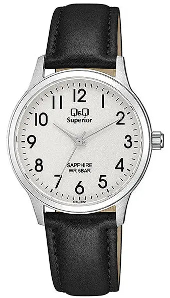 Q&Q S03A-008VY Black Leather Strap