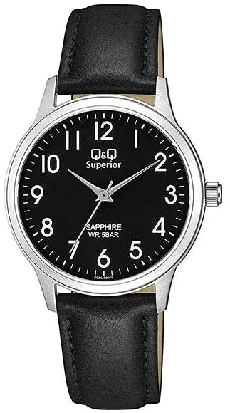 Q&Q S03A-009VY Black Leather Strap