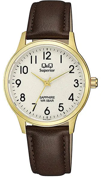 Q&Q S03A-010PY Brown Leather Strap