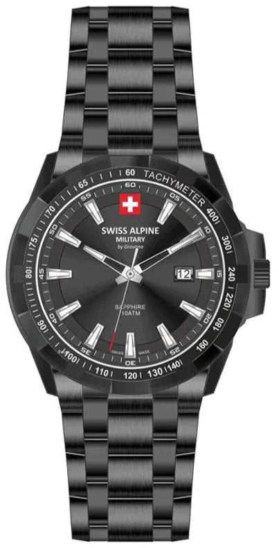 SWISS ALPINE MILITARY SAM7044.1277 Star Fighter Black Stainless Steel Bracelet