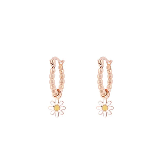 OOZOO Jewellery SE-3017 Σκουλαρίκια Από Ροζ Επιχρυσωμένο Ατσάλι με Μαργαρίτες