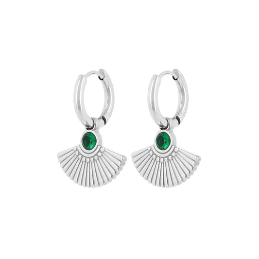 OOZOO Jewellery SE-3036 Σκουλαρίκια Από Ατσάλι με Πράσινα Ζιργκόν