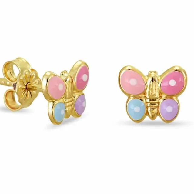 Children's Earrings SK241/2 K9 Gold with Pink Butterfly