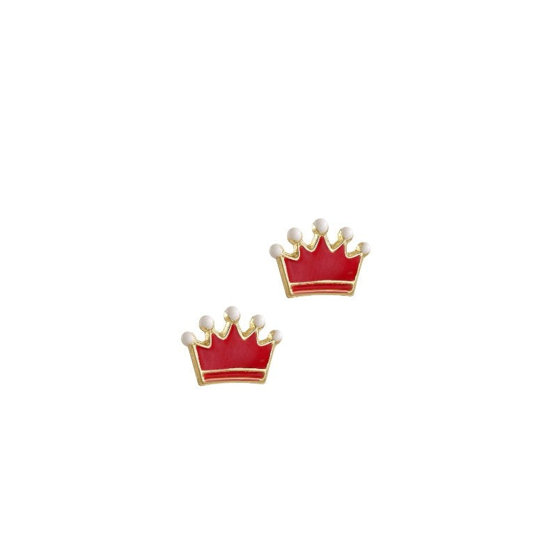 SK292 Children's 9ct Gold Earrings with Red Crowns