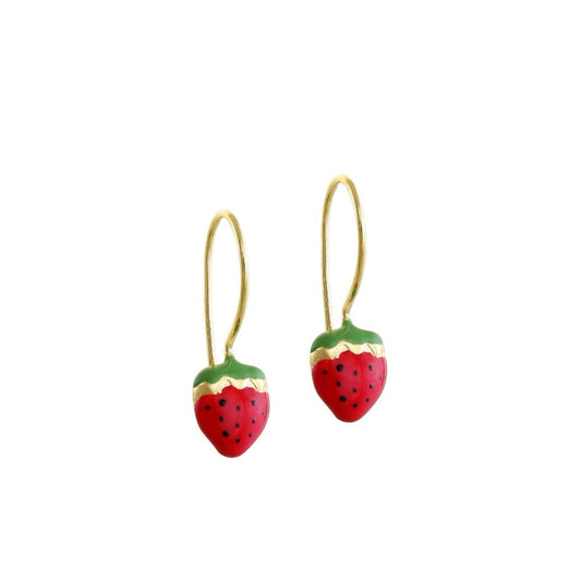 Earrings Children's SK800K Gold K9 Hanging with Strawberries
