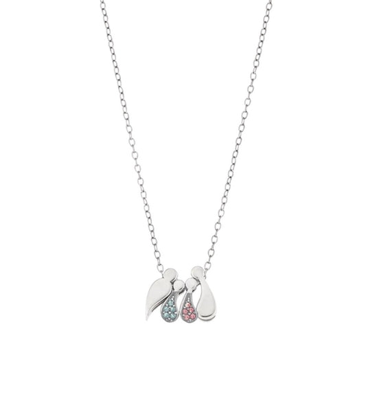 G2000CRW Family Necklace In Platinum Plated Silver With Zirconia