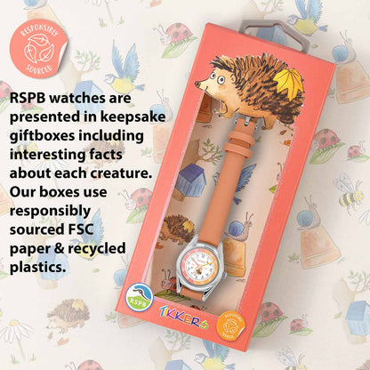 Tikkers TKRSPB07 Kids RSPB Hedgehog Coral Leather Strap