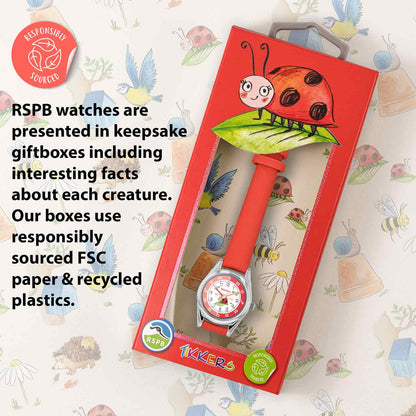 Tikkers TKRSPB08 Kids RSPB Ladybird Red Leather Strap