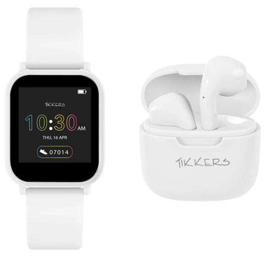 Tikkers TKS10-0007-SET Teen Smart Watch and Earbuds Set White Silicon Strap