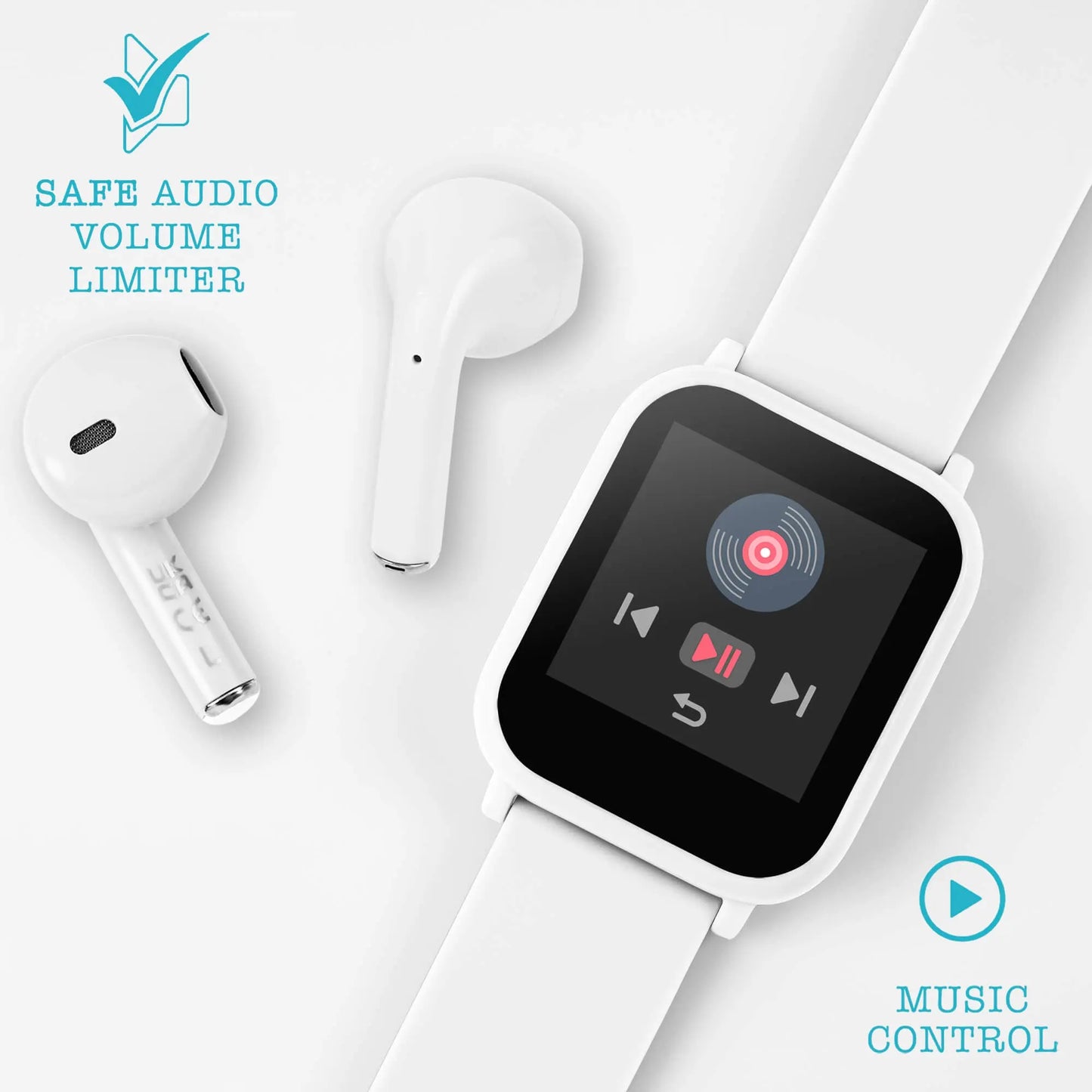 Tikkers TKS10-0007-SET Teen Smart Watch and Earbuds Set White Silicon Strap