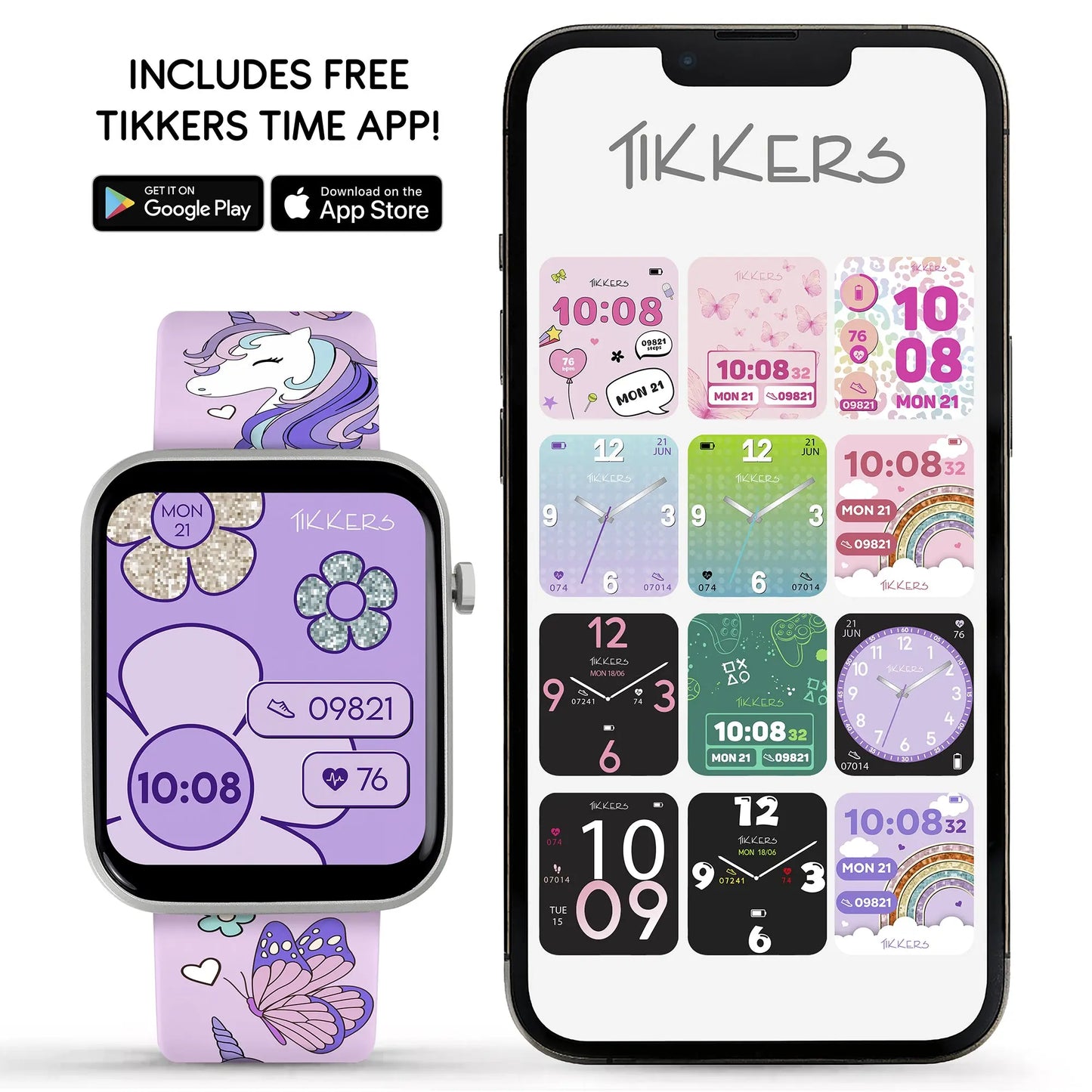 Tikkers TKS02-0003 Kids Smartwatch &amp; Headphone Set Purple Silicon Strap