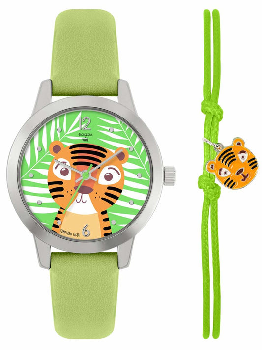 Tikkers TKWWF003-SET Kids WWF Gift Set Green Leather Strap