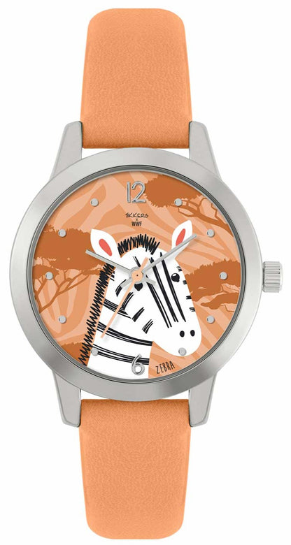 Tikkers TKWWF006 Kids WWF Zebra Orange Leather Strap