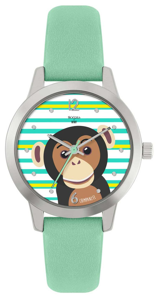 Tikkers TKWWF008 Kids WWF Chimpanzee Green Leather Strap