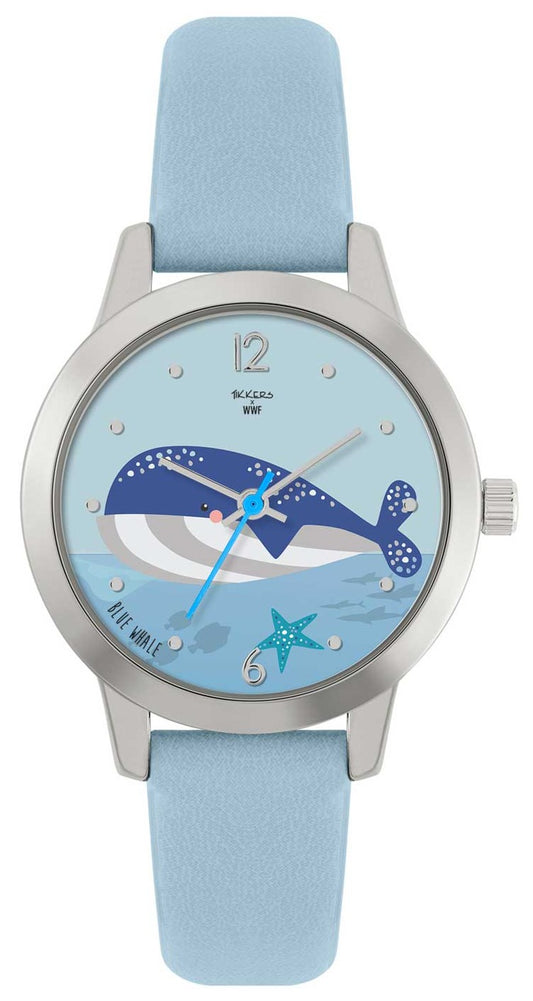 Tikkers TKWWF009 Kids WWF Blue Whale Light Blue Leather Strap