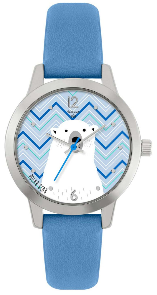 Tikkers TKWWF010 Kids WWF Polar Bear Blue Leather Strap