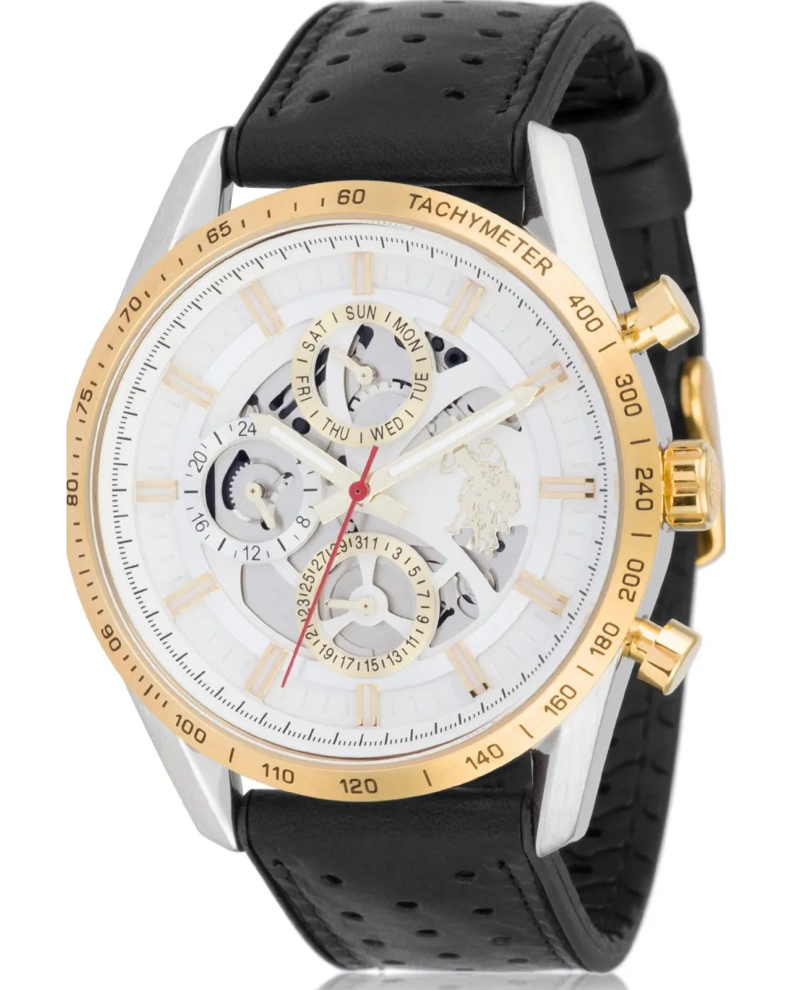 U.S. POLO USP4778YG Mason Black Leather Strap