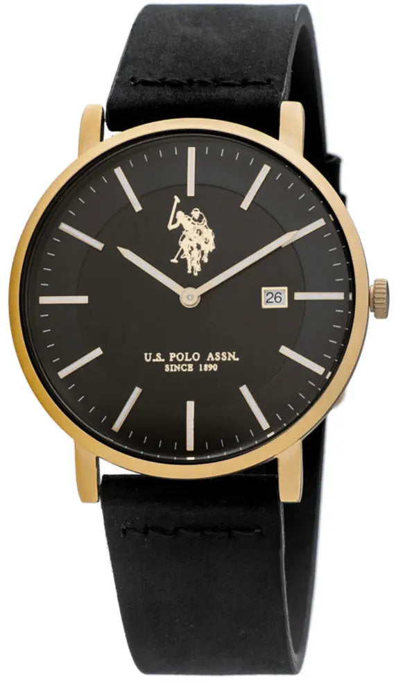 U.S. POLO USP7157YG Jackson Black Leather Strap