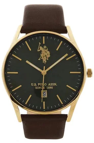 U.S. POLO USP7242YG Colin Brown Leather Strap