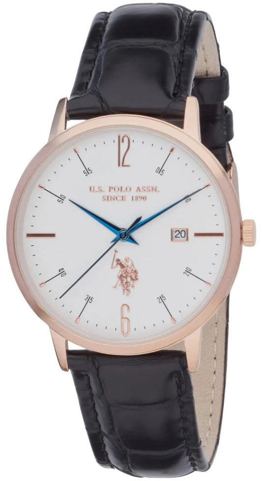U.S. POLO USP7276WH Dorian Black Leather Strap