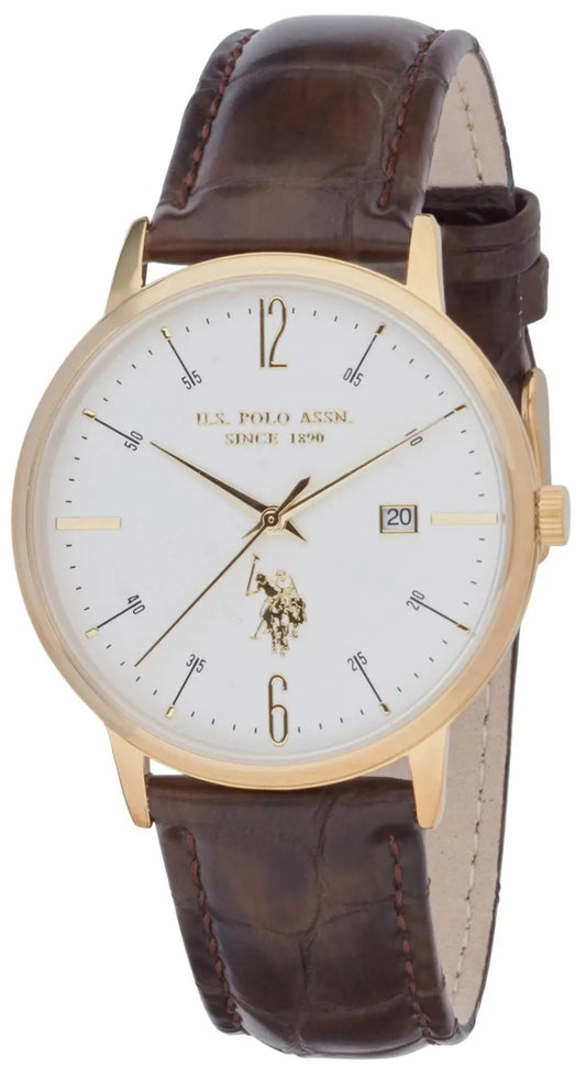 U.S. POLO USP7279YG Dorian Brown Leather Strap