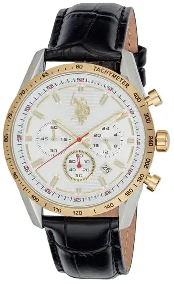 U.S. POLO USP7323YG Eagle Black Leather Strap