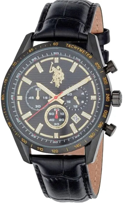 U.S. POLO USP7325BK Eagle Black Leather Strap