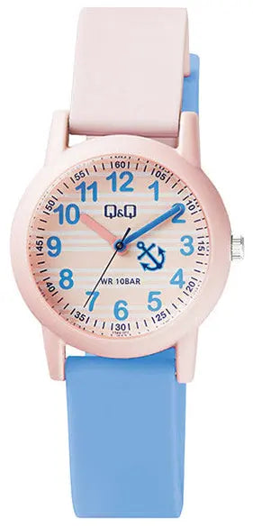 Q&Q VS49J002Y Kids Light Blue-Pink Rubber Strap