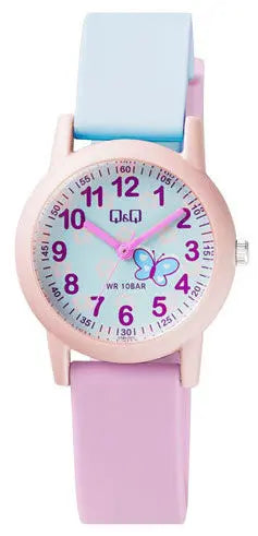 Q&Q VS49J003Y Kids Light Blue-Pink Rubber Strap