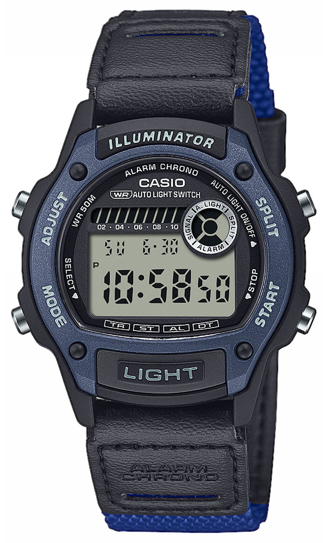 Casio W-220HF-2AVEF Blue Leather-Fabric Strap