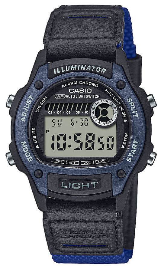 Casio W-220HF-2AVEF Blue Leather-Fabric Strap