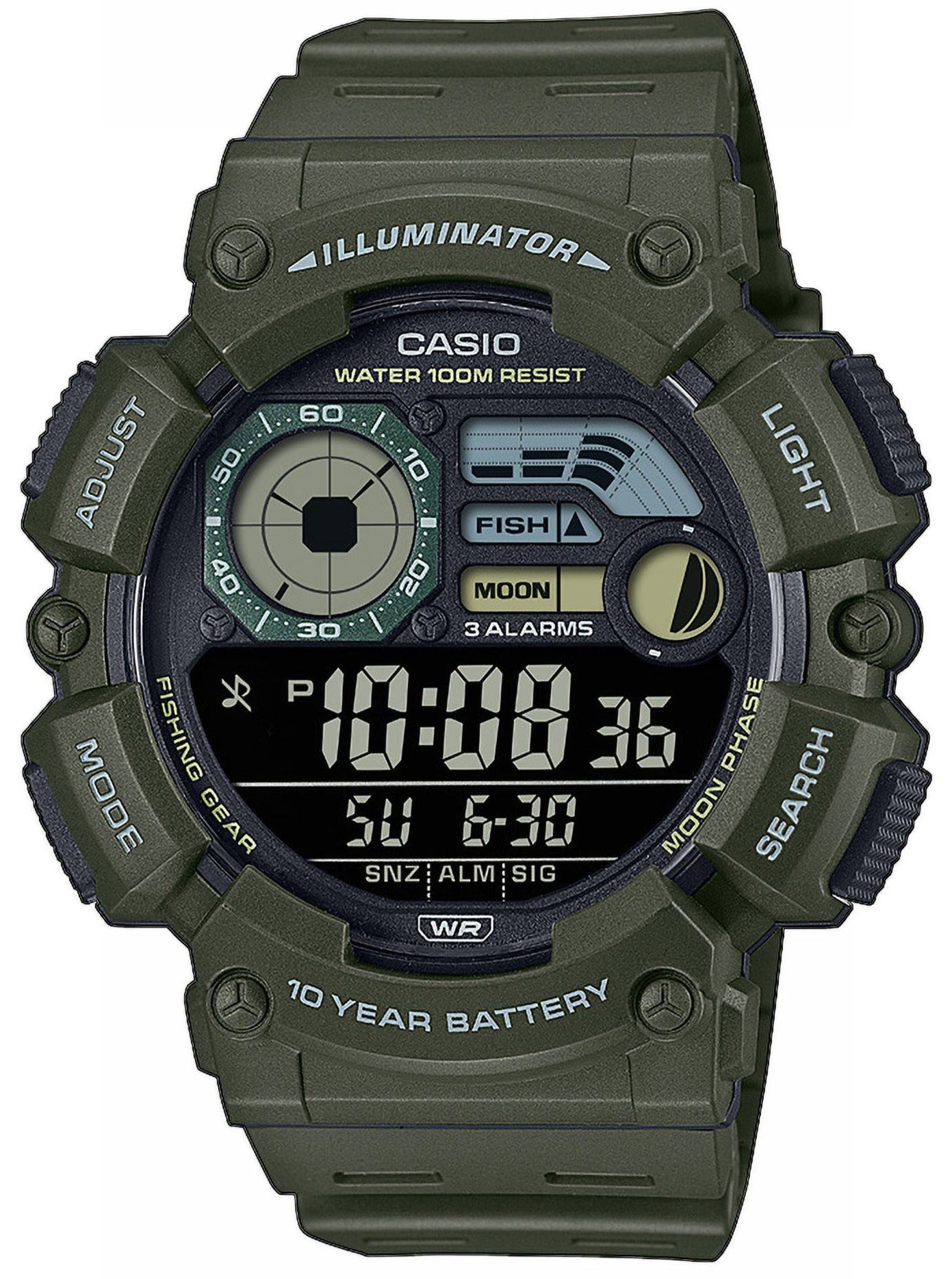 Casio WS-1500H-3BVEF Digital Khaki Rubber Strap