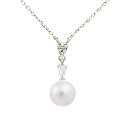 ZN2016W Bee Necklace In Platinum Plated Silver With Pearl