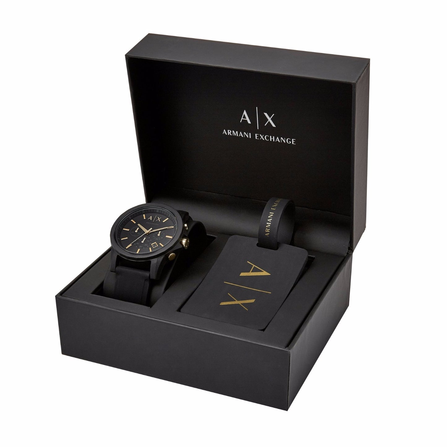 Armani Exchange AX7105 Outerbanks Black Silicon Strap Gift Set