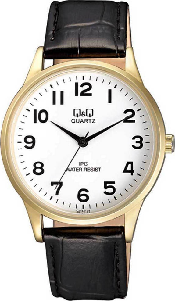 Q&Q C214J104Y Black Leather Strap