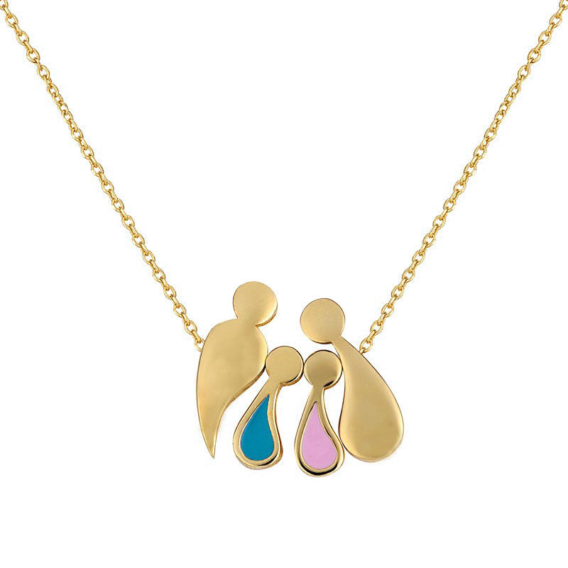 Family Necklace G1000CR Rose Gold Plated Silver with Enamel