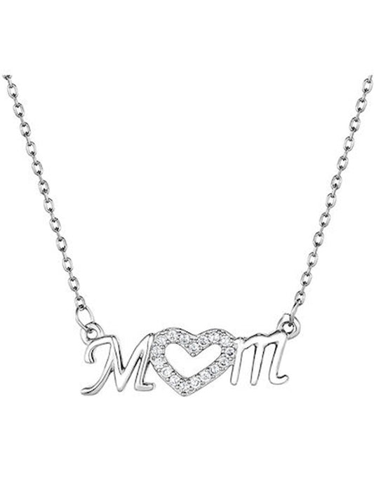 GM425W Mom I Love You Necklace In Platinum Plated Silver